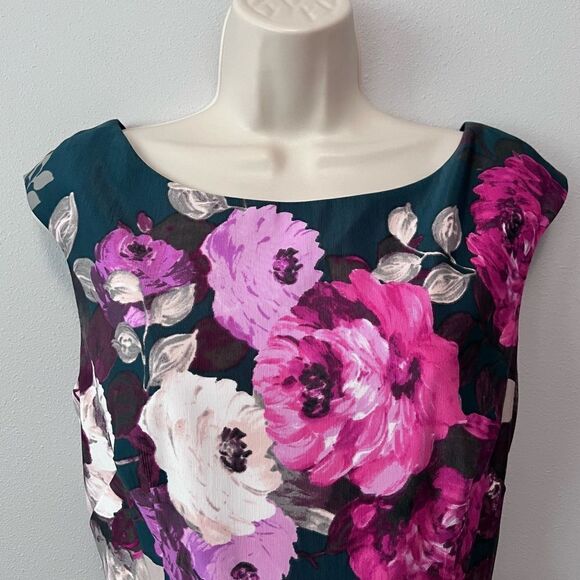 Eliza J Green/Floral Belted Fit and Flare Dress Size 8 - Picture 2 of 7